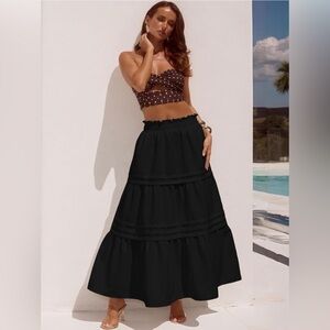 Black High-Waisted Tiered Maxi Skirt - Size Small